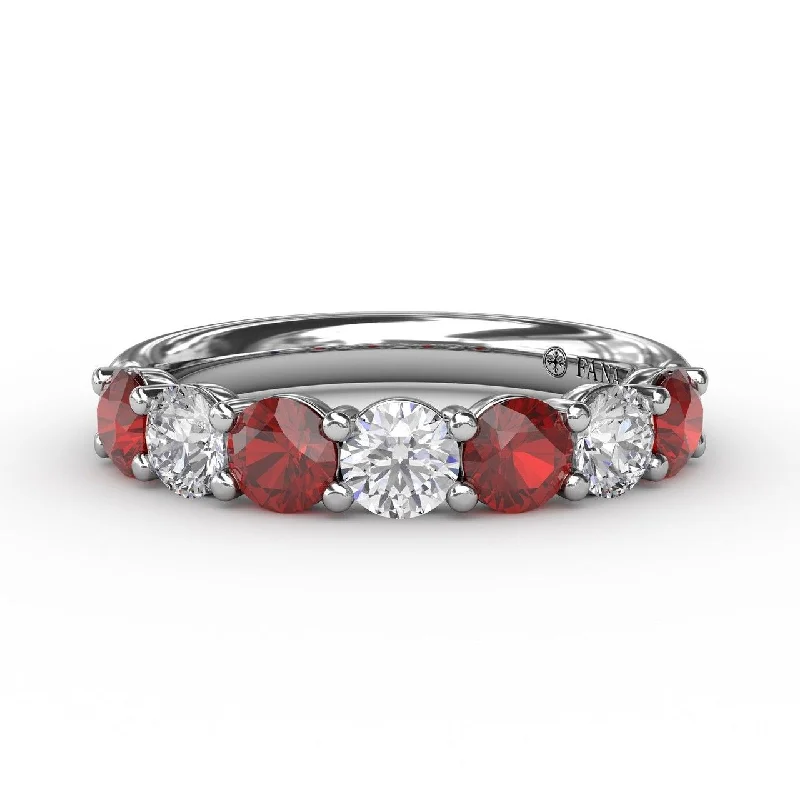 men’s rings with cushion-cut sapphires and diamond pave-Ruby & Diamond Band in 14K White Gold