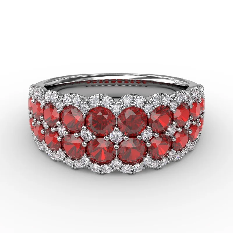 engagement rings with radiant diamonds and sapphire pave settings-Ruby & Diamond Cocktail Band in 14K White Gold