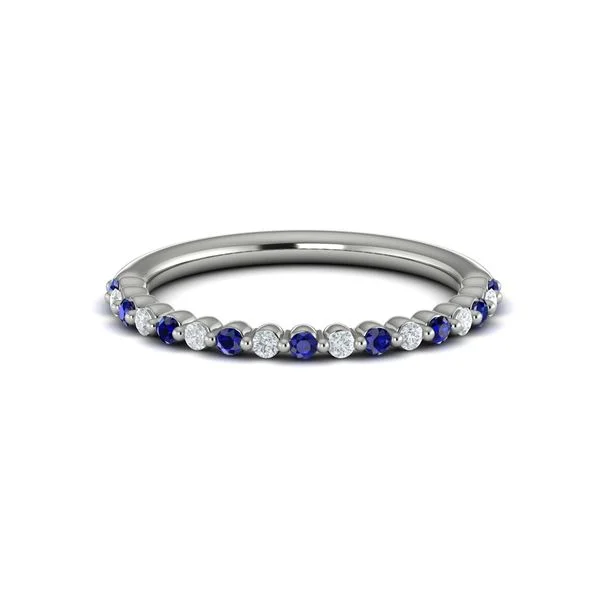 women’s engagement rings with square sapphires and diamond bands-Sapphire & Diamond Band in 14K White Gold