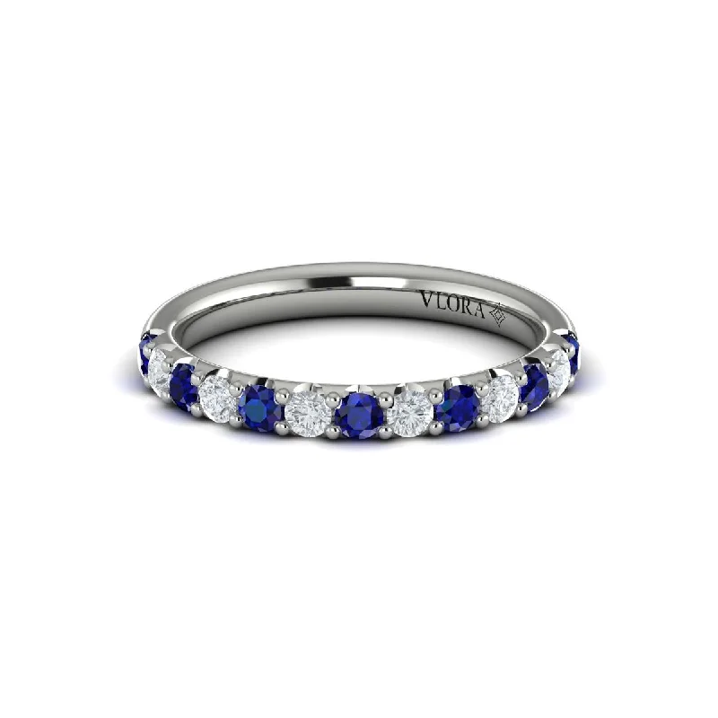 men’s wedding bands with diamond and sapphire center stones-Sapphire & Diamond Band in 14K White Gold