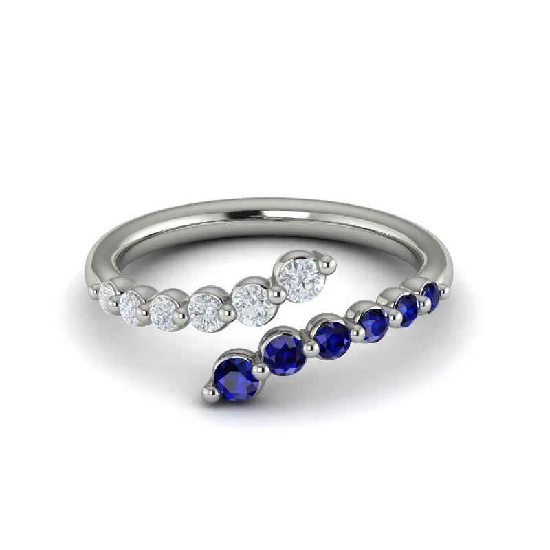 engagement rings with oval sapphires and round diamonds for weddings-Sapphire & Diamond Bypass Ring in 14K White Gold