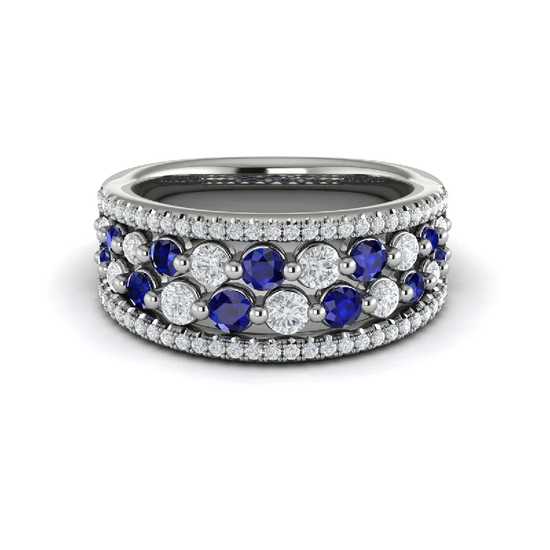 men’s wedding rings with sapphire pave and diamond details-Sapphire & Diamond Multi-Row Band in 14K White Gold