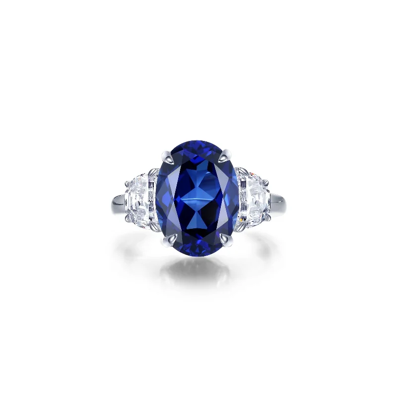 engagement rings with oval sapphires and square diamonds-Simulated Diamond & Sapphire Cocktail Ring in Sterling Silver