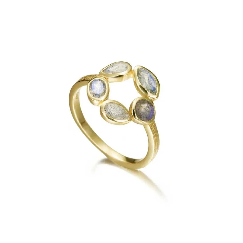 engagement rings with radiant sapphires and diamonds-Sterling Silver 18K Yellow Gold Vermeil Flower Ring With Labradorites