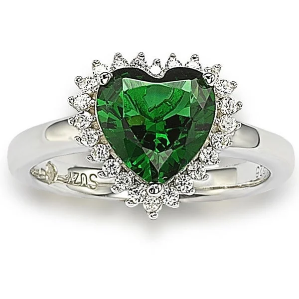 women’s engagement rings with round sapphires and diamond pave settings-Suzy Levian Sterling Silver Heart-shaped Green Cubic Zirconia Ring