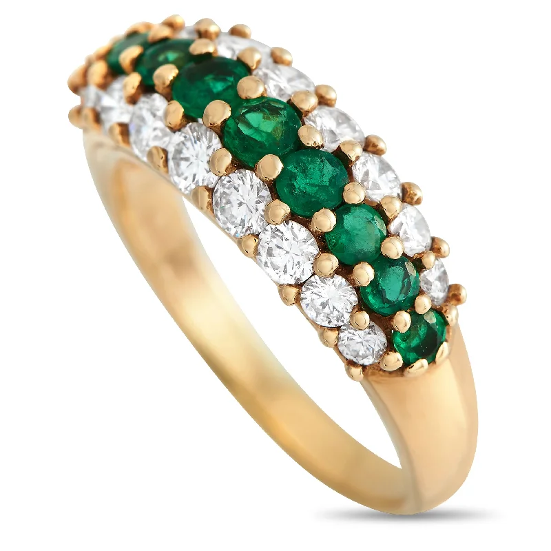 men’s wedding bands with radiant sapphires and diamond pave details-Tiffany & Co. 18K Yellow Gold 1.0ct Diamond and Emerald Ring TI10-120523