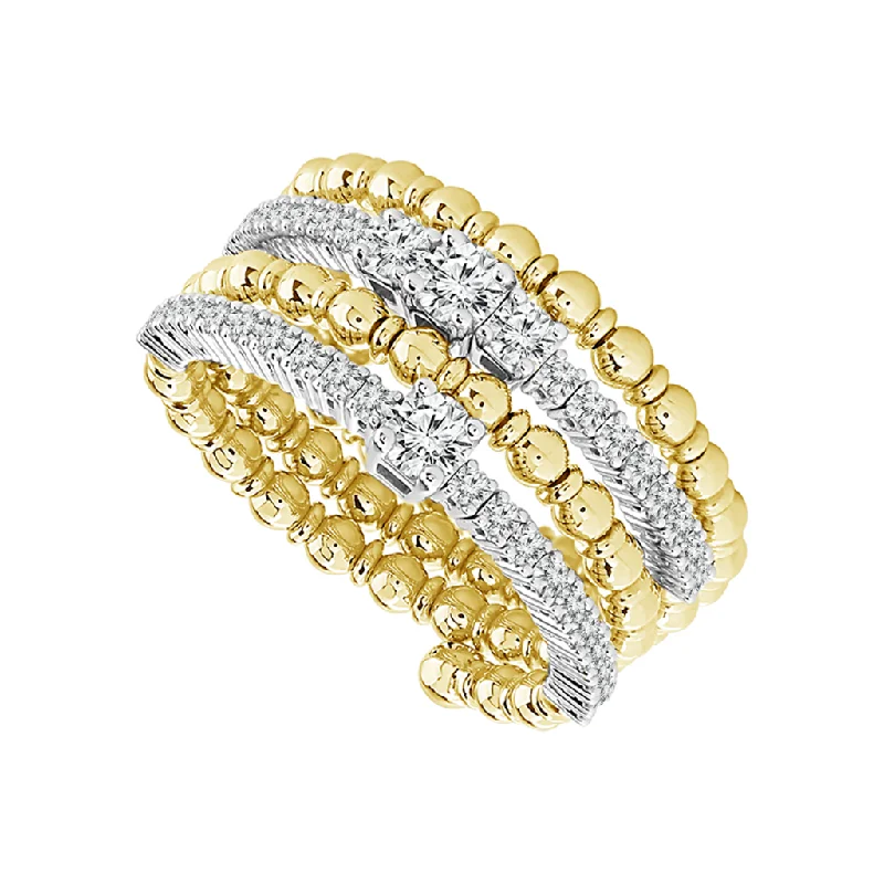 men’s wedding rings with radiant sapphires and diamond center stones-Titanium and 14K Yellow Gold Multi Row Flexi Diamond Ring