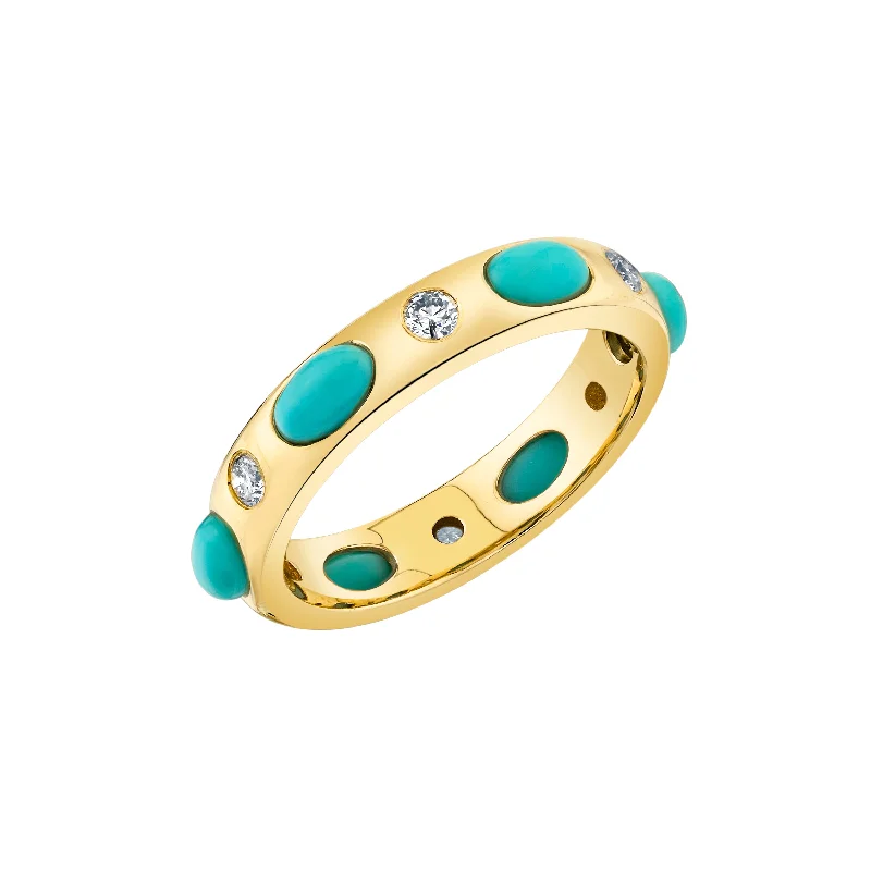 engagement rings with radiant diamonds and sapphire center stones-Turquoise and Diamond Band