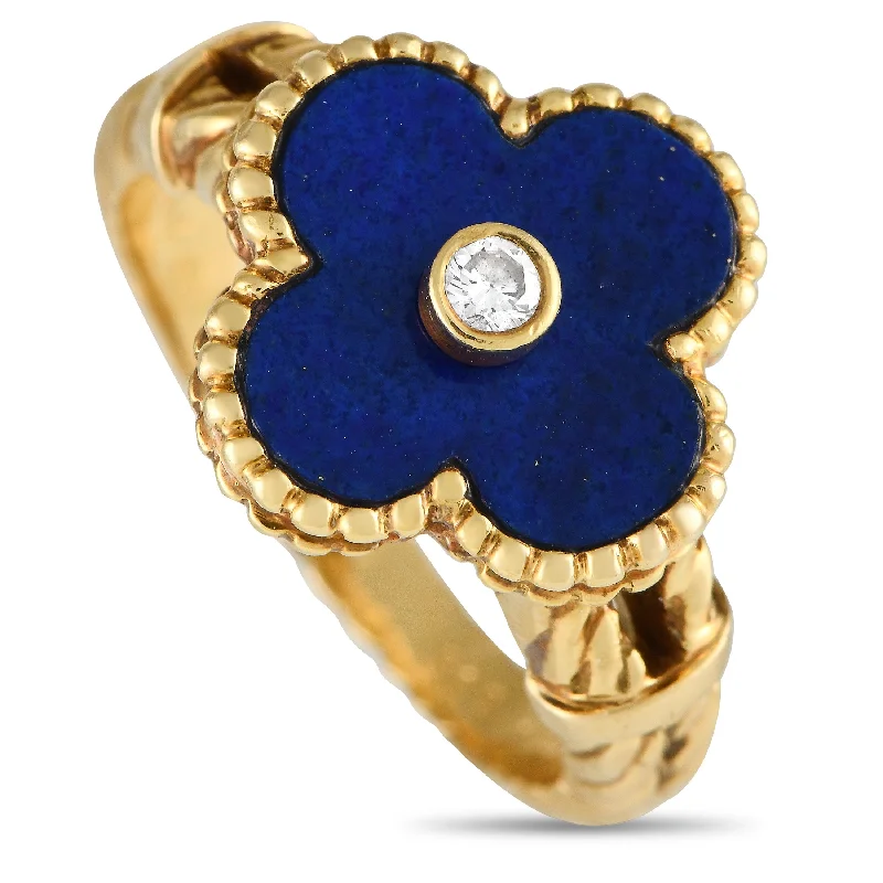 women’s engagement rings with square sapphires and diamonds-Van Cleef & Arpels Vintage Alhambra 18K Yellow Gold Diamond and Lapis Ring VC24-111224