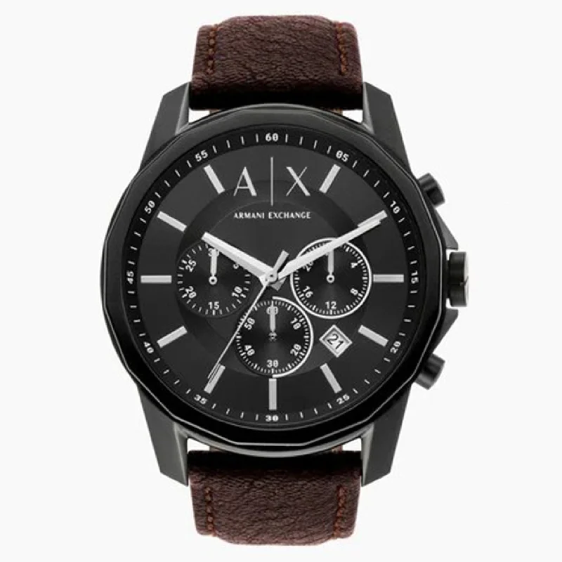 sport watches for men with heart rate sensor and step counter-Armani Exchange Chronograph Black Dial Men 22mm