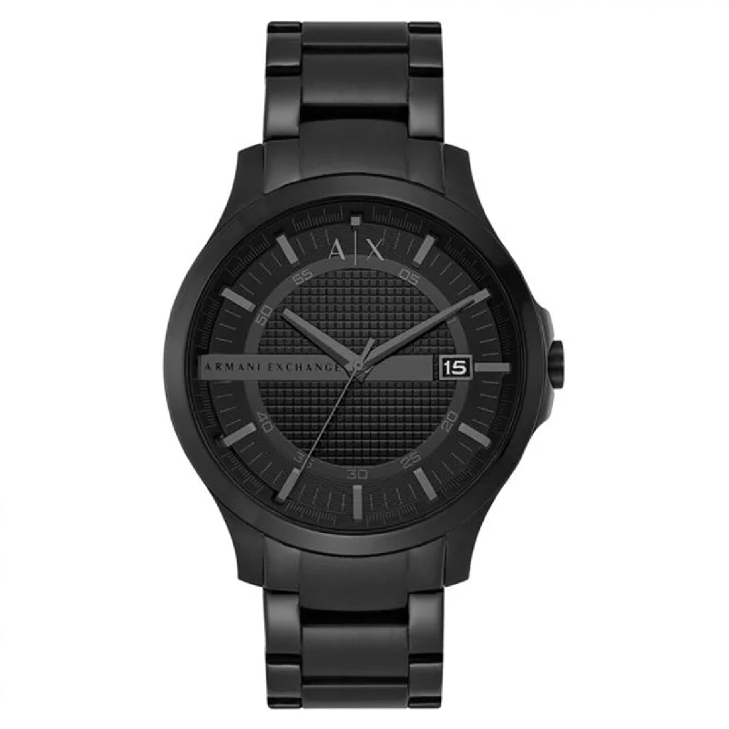 luxury watches for men with ceramic cases and leather straps-Armani Exchange Hampton Black Dial Men 46mm