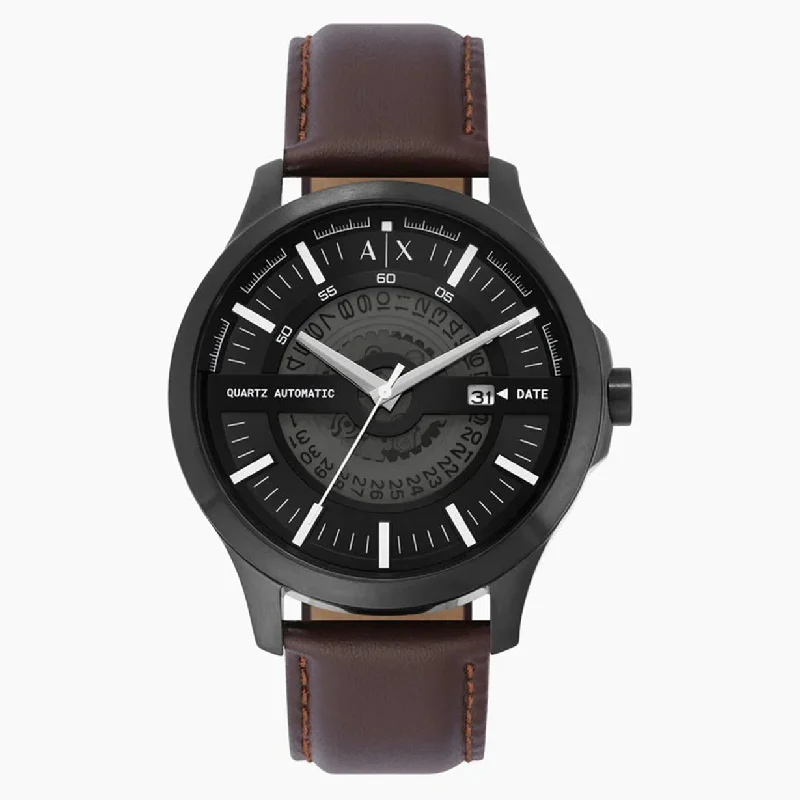 luxury watches for men with elegant dial and polished stainless steel band-Armani Exchange Hampton Black Dial Men 46mm