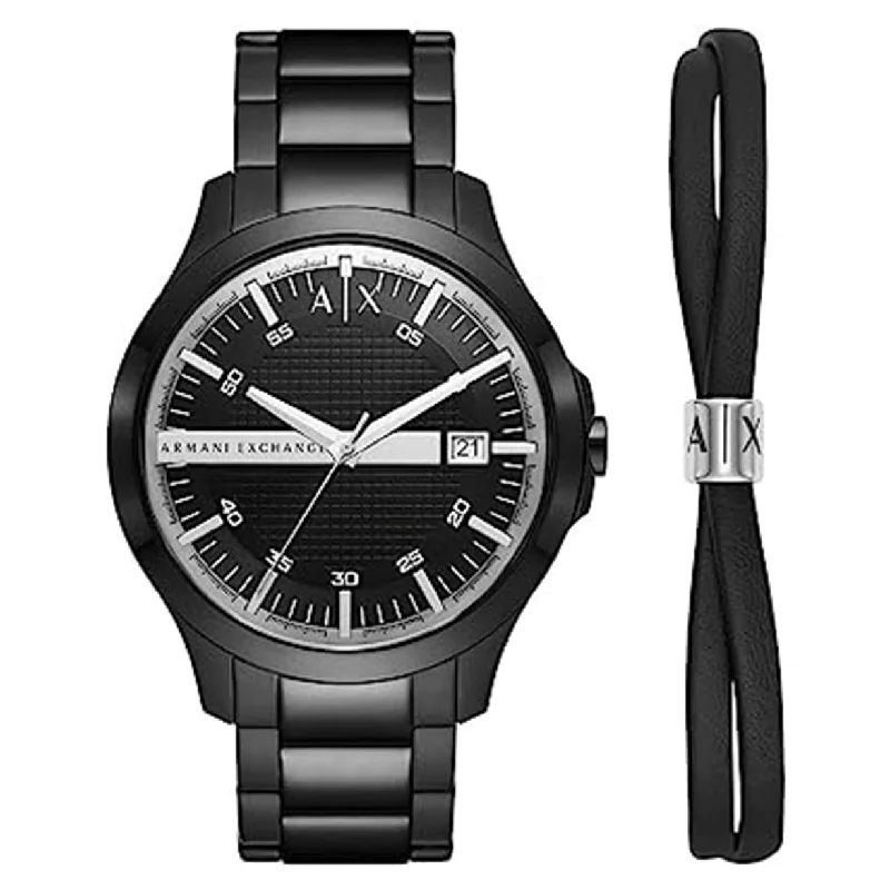 fitness watches with GPS tracking for runners and cyclists-Armani Exchange Hampton  Black Dial Men 46mm