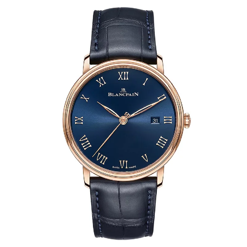 sport watches with barometer, altimeter, and compass for outdoor activities-Blancpain Villeret Blue Dial Men 40mm