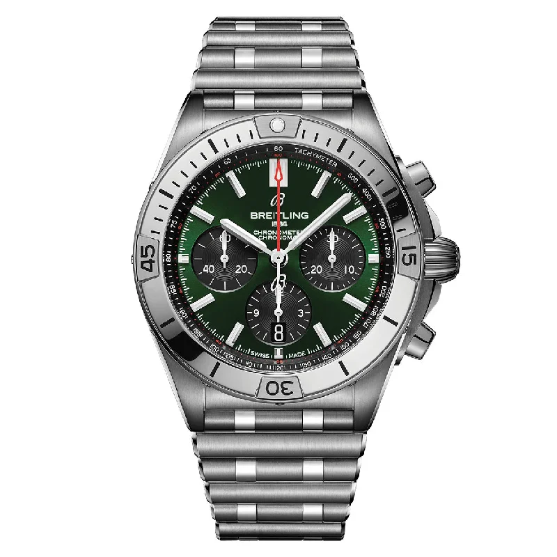 fitness watches with sleep tracking and heart rate monitoring for women-Breitling Chronomat B01 Green Dial Men 42mm