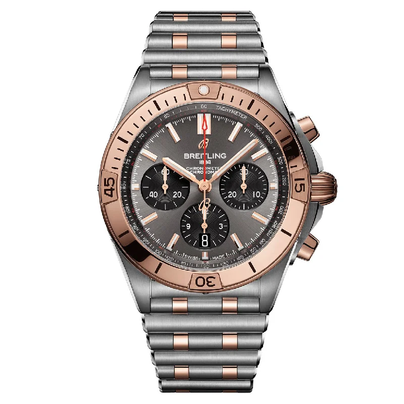 hybrid watches with GPS, heart rate, and step tracking for men-Breitling Chronomat B01 Rose Gold Anthracite Dial Men 42mm