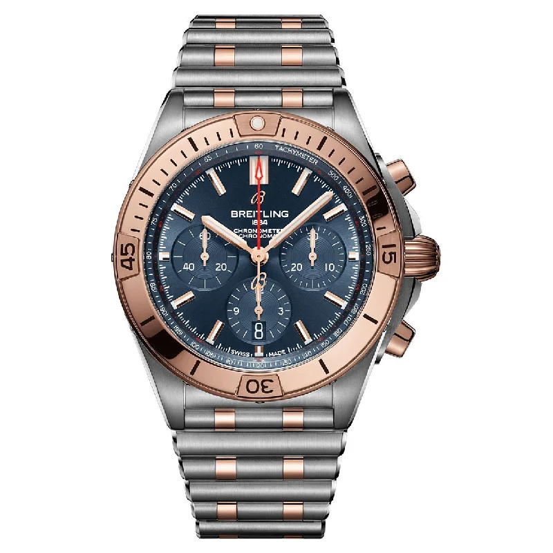 luxury watches with automatic movement and polished rose gold accents-Breitling Chronomat B01 Blue Dial Men 42mm