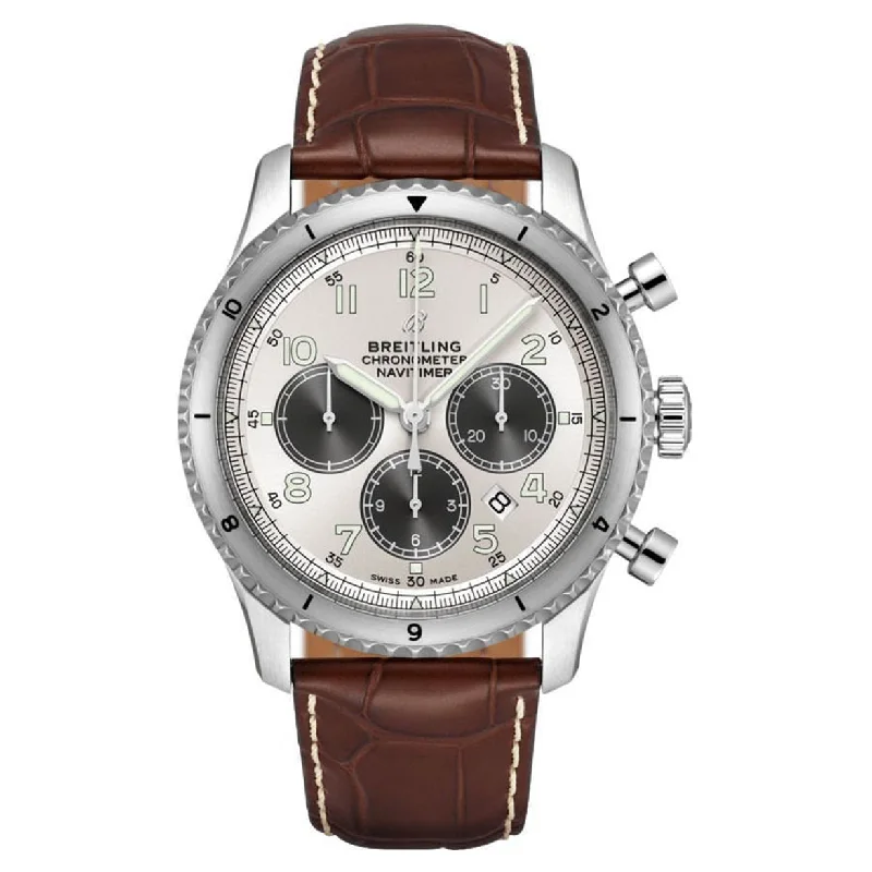 fitness watches with workout tracking, GPS, and step counting functions-Breitling Navitimer B01 Chronograph Silver Dial Men 43mm