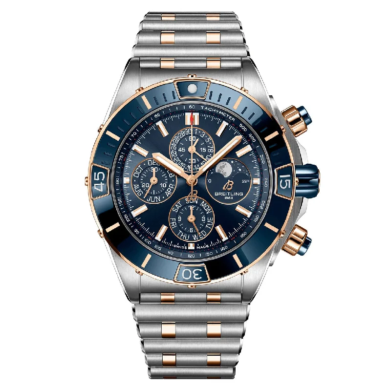 sport watches with multi-function features and waterproof design-Breitling Super Chronomat Four-Year Calendar Blue Dial Men 44mm