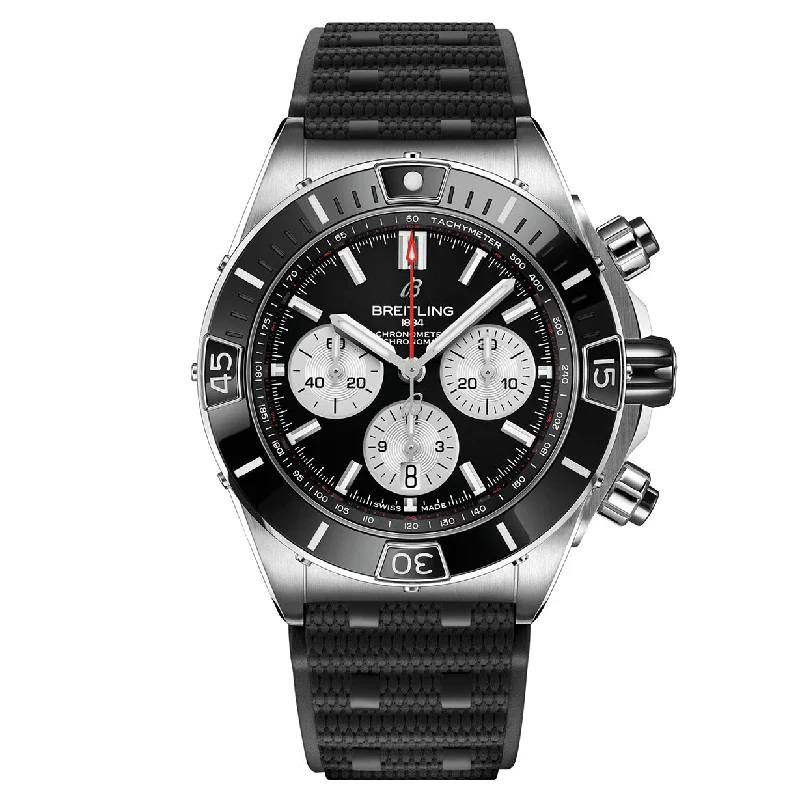 hybrid fitness trackers with fitness tracking, GPS, and heart rate monitoring-Breitling Super Chronomat B01 Black Dial Men 44mm