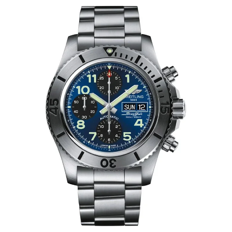 sport watches with GPS tracking and altitude measurement-Breitling Superocean Chronograph Steelfish Blue & Silver Blue Dial Men 44mm