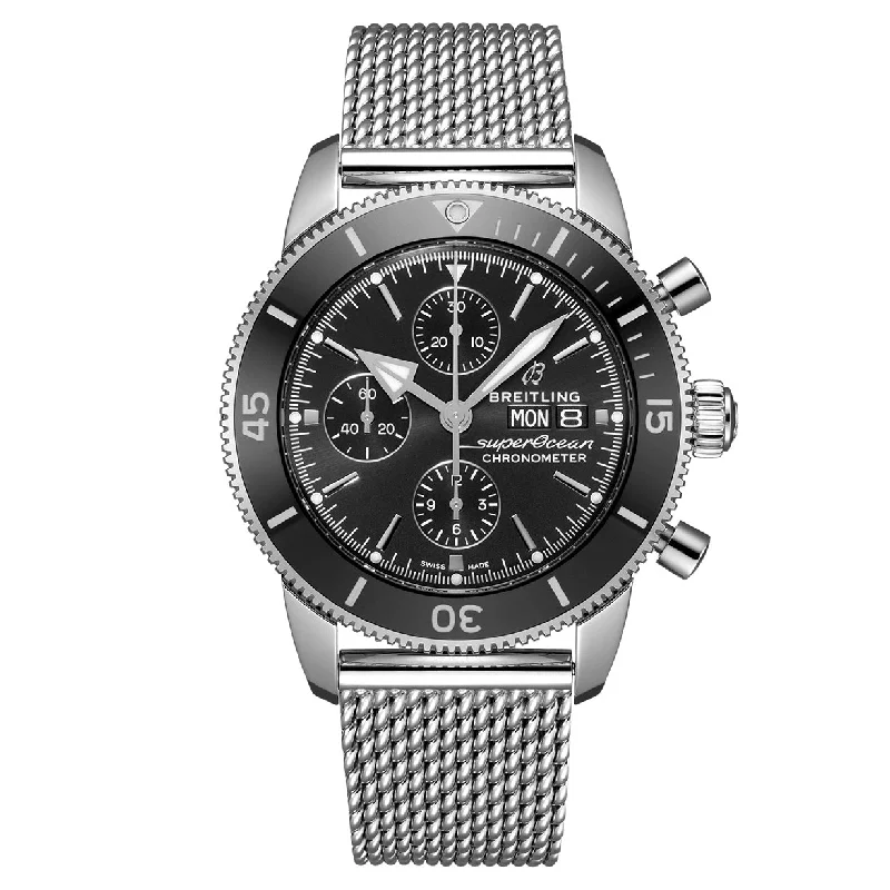 sport watches for men with advanced features and ergonomic design-Breitling Superocean Heritage Chronograph 44 Black Black Dial Men 44mm