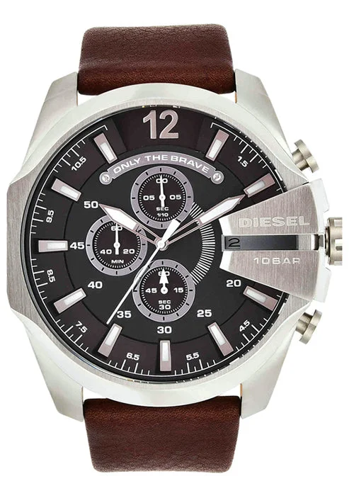 men’s sport watches with chronograph and date display-Diesel Mega Chief Grey Dial Men 59mm