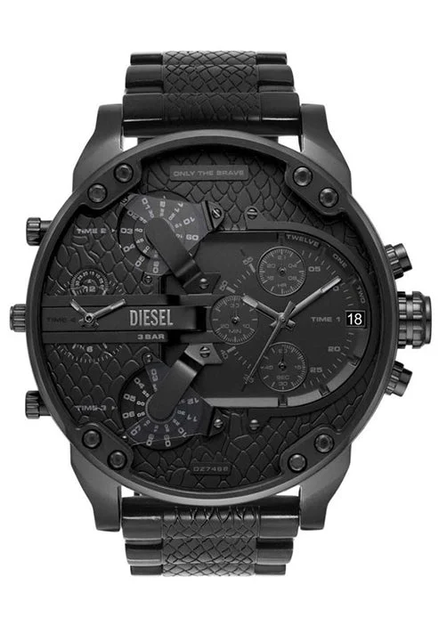 hybrid fitness trackers with built-in GPS for outdoor sports-Diesel Mr. Daddy 2 Black Dial Men 57mm