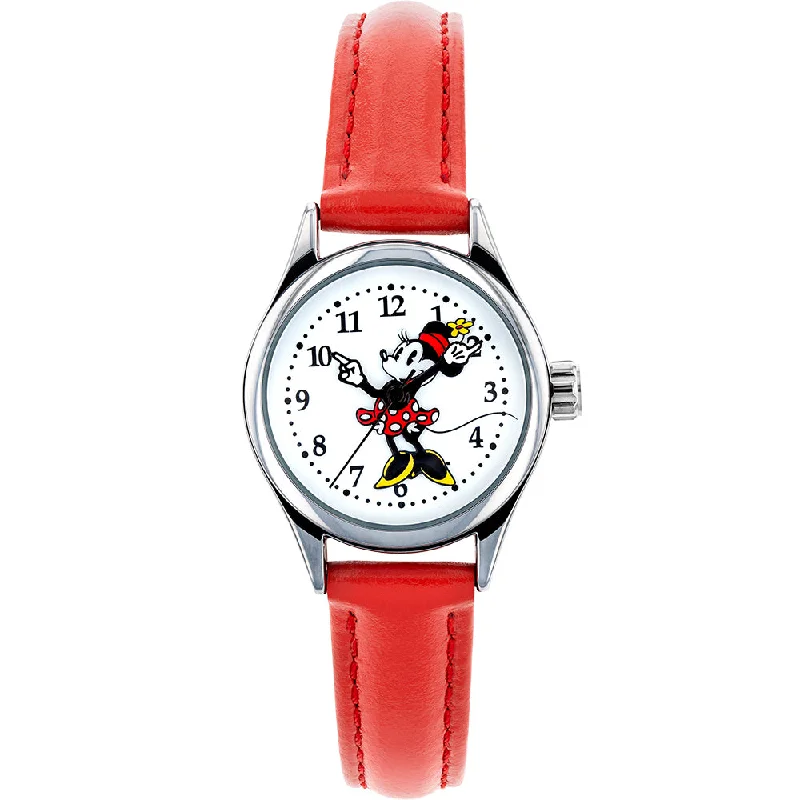 luxury sport watches with stainless steel case and leather strap-Disney TA56700 Petite Minnie Mouse Red Watch