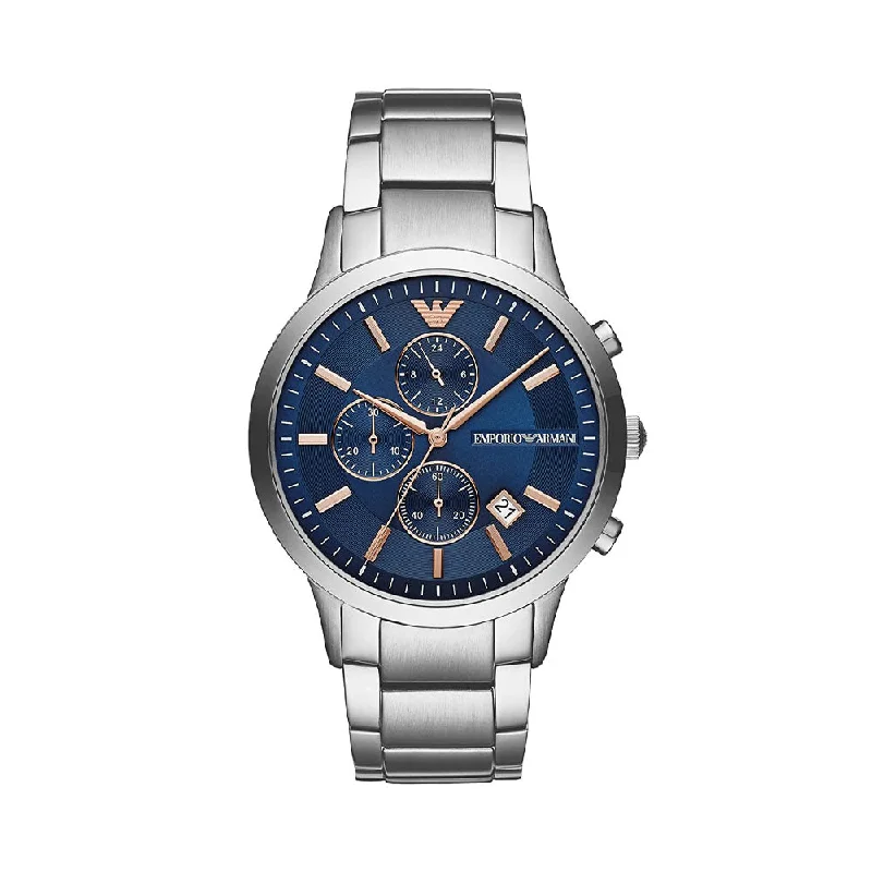 fitness trackers with water resistance and heart rate sensor for outdoor use-Emporio Armani Renato Analog Blue Dial Men's Watch-AR11458