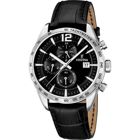 solar-powered watches with classic designs and eco-friendly features-Festina Timeless Chronograph Leather Chronograph Mens Watch I Model F16760/4 Quartz Movement