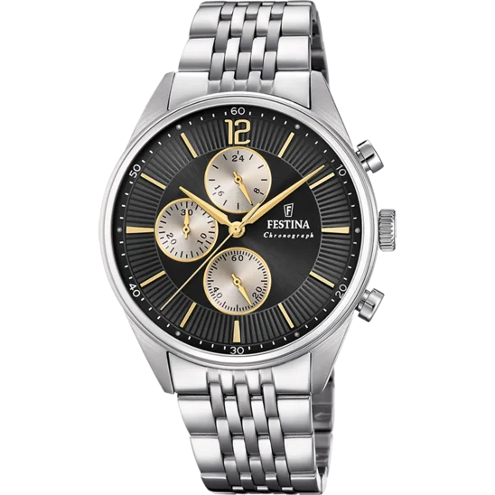 solar-powered watches with classic designs and eco-friendly features-Festina Timeless Chronograph Stainless Steel Chronograph Mens Watch I Model F20285/a Quartz Movement