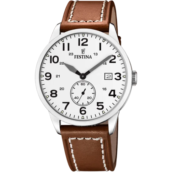 smartwatches for men with GPS, heart rate monitoring, and sleep analysis-Festina Retro Leather Analog Mens Watch I Model F20347/5 Quartz Movement