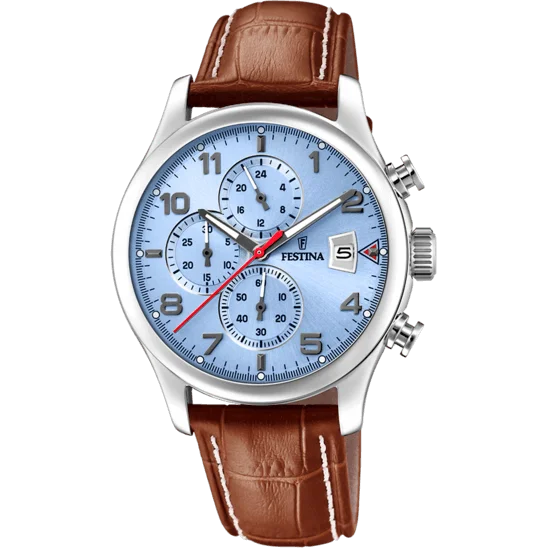 luxury watches with chronograph functions and intricate dial designs-Festina Timeless Chronograph Leather Chronograph Mens Watch I Model F20375/5 Quartz Movement