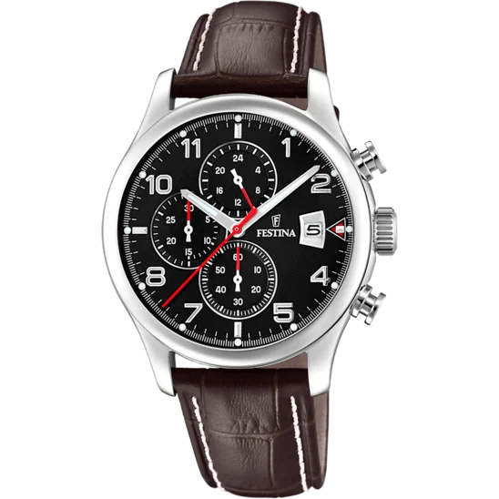 sport watches with GPS, altimeter, and heart rate for outdoor activities-Festina Timeless Chronograph Leather Chronograph Mens Watch I Model F20375/6 Quartz Movement