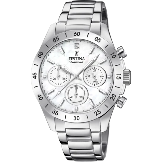 luxury sport watches with advanced tracking and elegant design-Festina Boyfriend Stainless Steel Chronograph Ladies Watch I Model F20397/1 Quartz Movement