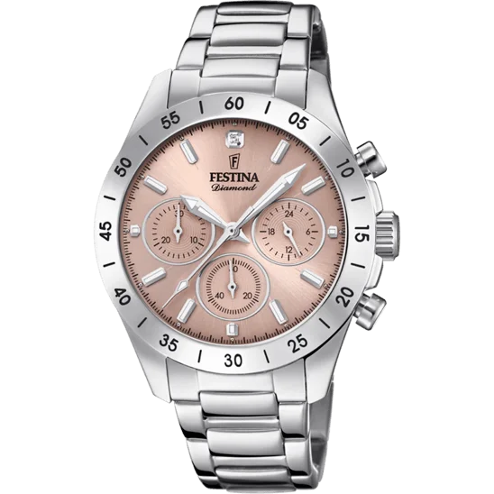 solar-powered watches for women with eco-friendly design and long battery life-Festina Boyfriend Stainless Steel Chronograph Ladies Watch I Model F20397/3 Quartz Movement