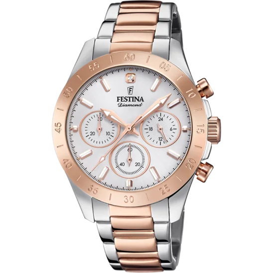 fitness trackers with ECG monitoring and step counting features-Festina Boyfriend Stainless Steel Chronograph Ladies Watch I Model F20398/1 Quartz Movement