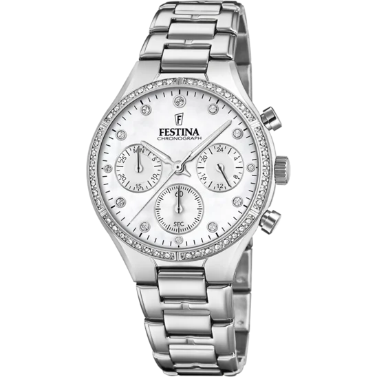 hybrid watches with customizable design and fitness tracking-Festina Boyfriend Stainless Steel Chronograph Ladies Watch I Model F20401/1 Quartz Movement