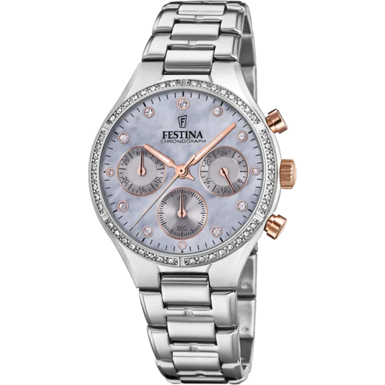 fitness watches for men with body fat analysis and sleep monitoring-Festina Boyfriend Stainless Steel Chronograph Ladies Watch I Model F20401/3 Quartz Movement