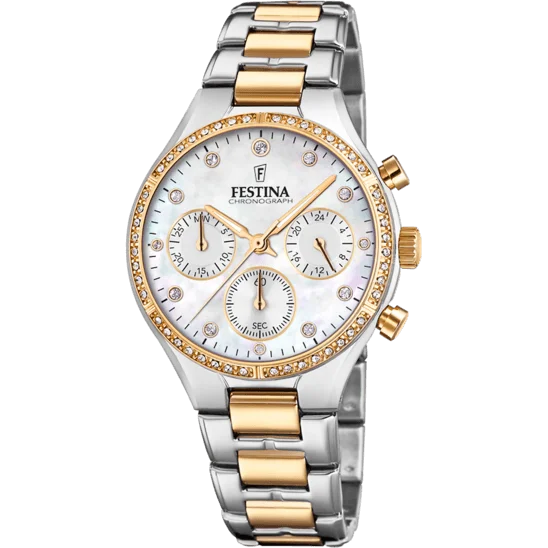 hybrid smartwatches for women with advanced fitness tracking and stylish design-Festina Boyfriend Stainless Steel Chronograph Ladies Watch I Model F20402/1 Quartz Movement