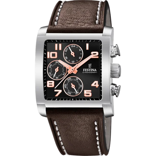 men’s hybrid smartwatches with advanced health features and fitness tracking-Festina Timeless Chronograph Leather Chronograph Mens Watch I Model F20424/7 Quartz Movement