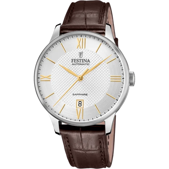 luxury watches for men with elegant dial and polished stainless steel band-Festina Automatic Leather Analog Mens Watch I Model F20484/2 Automatic Movement