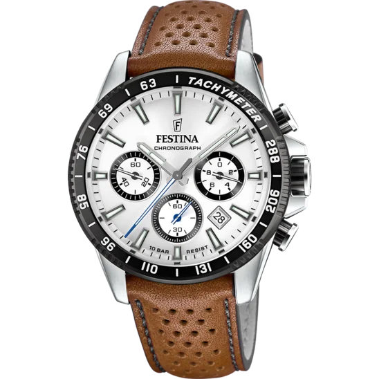 fitness watches for women with customizable faces and health tracking features-Festina Timeless Chronograph Leather Chronograph Mens Watch I Model F20561/1 Quartz Movement