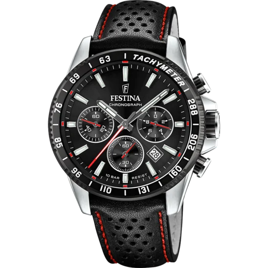 smartwatches for women with heart rate monitoring and fitness analysis-Festina Timeless Chronograph Leather Chronograph Mens Watch I Model F20561/4 Quartz Movement