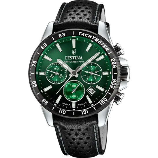 diving watches for men with deep water resistance and advanced features-Festina Timeless Chronograph Leather Chronograph Mens Watch I Model F20561/5 Quartz Movement