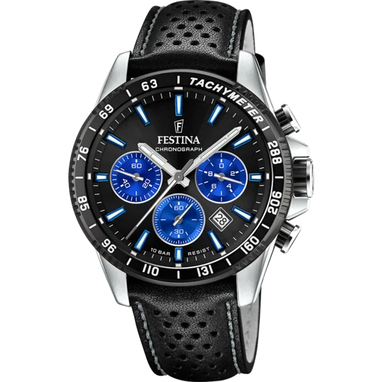 fitness watches with accurate heart rate and GPS tracking for sports-Festina Timeless Chronograph Leather Chronograph Mens Watch I Model F20561/6 Quartz Movement