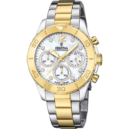 luxury watches with stainless steel case and sapphire crystal face-Festina Boyfriend Stainless Steel Chronograph Ladies Watch I Model F20604/1 Quartz Movement