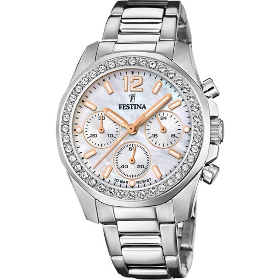 solar-powered watches for men with modern style and durable build-Festina Rainbow Stainless Steel Chronograph Ladies Watch I Model F20606/1 Quartz Movement