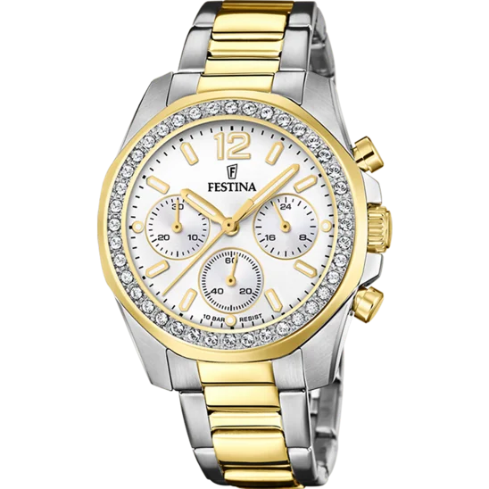 luxury watches for women with polished gold case and intricate detailing-Festina Boyfriend Stainless Steel Chronograph Ladies Watch I Model F20607/1 Quartz Movement